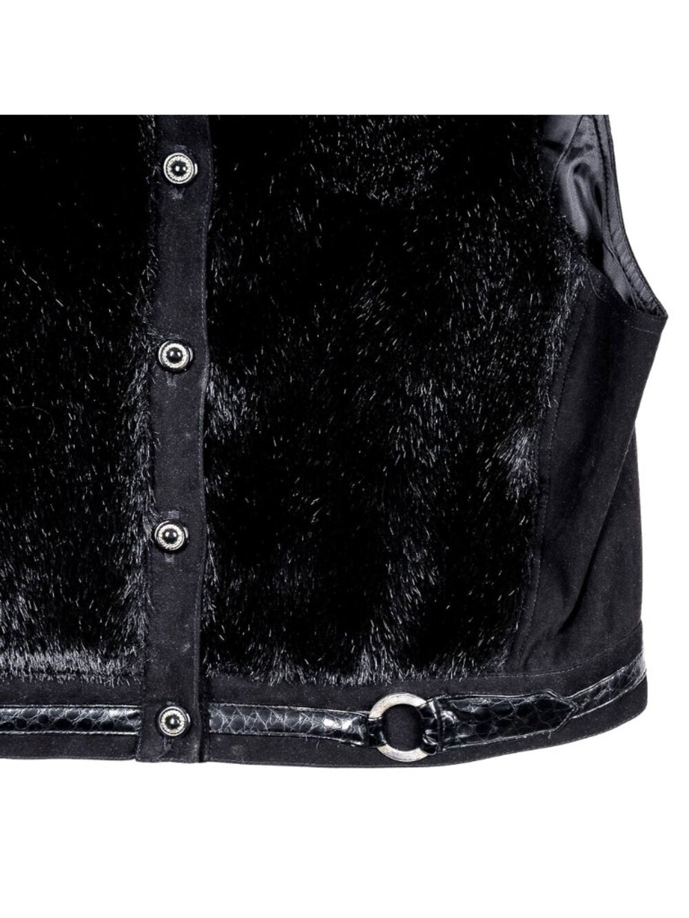 Nancy Bolen Faux Fur Vest XL VTG Black Buttons 90s Y2K Streetwear Collared USA - Picture 3 of 7